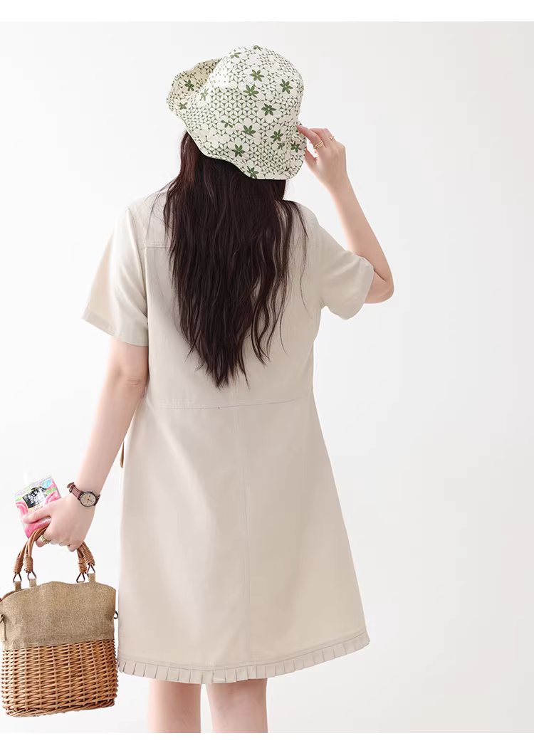 日系polo領花邊洋裝女26夏季新款a字襯衫短裙,日系polo領花邊洋裝女26夏季新款a字襯衫短裙,HBFS7018,日系polo領花邊洋裝女26夏季新款a字襯衫短裙,翻領排扣,天絲混棉