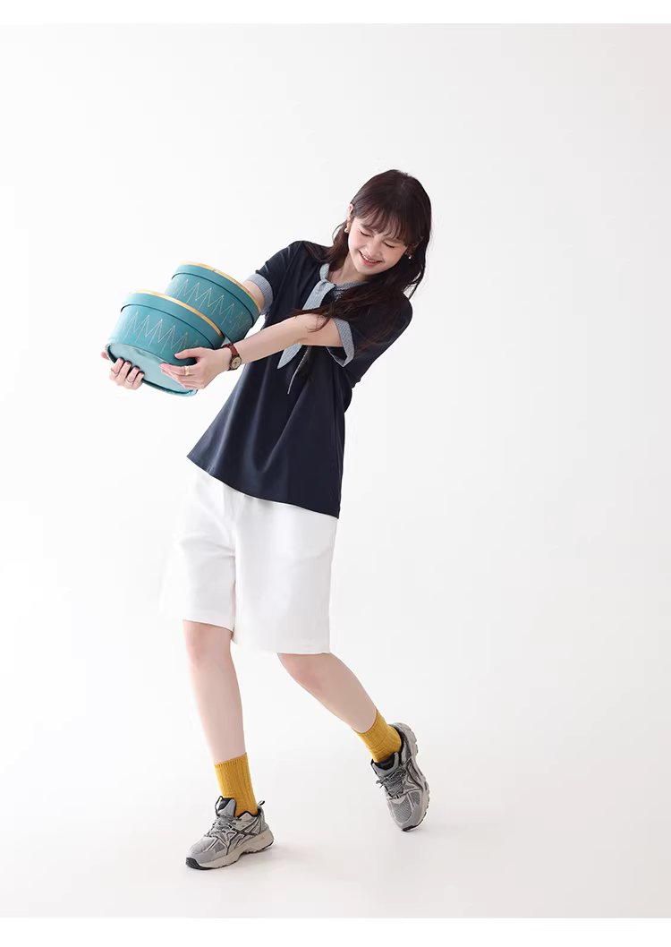 拼接格紋綁帶領短袖T恤女夏季新款時尚減齡上衣,拼接格紋綁帶領短袖T恤女夏季新款時尚減齡上衣,HBFS1053,拼接格紋綁帶領短袖T恤女夏季新款時尚減齡上衣,領結造型,舒適面料