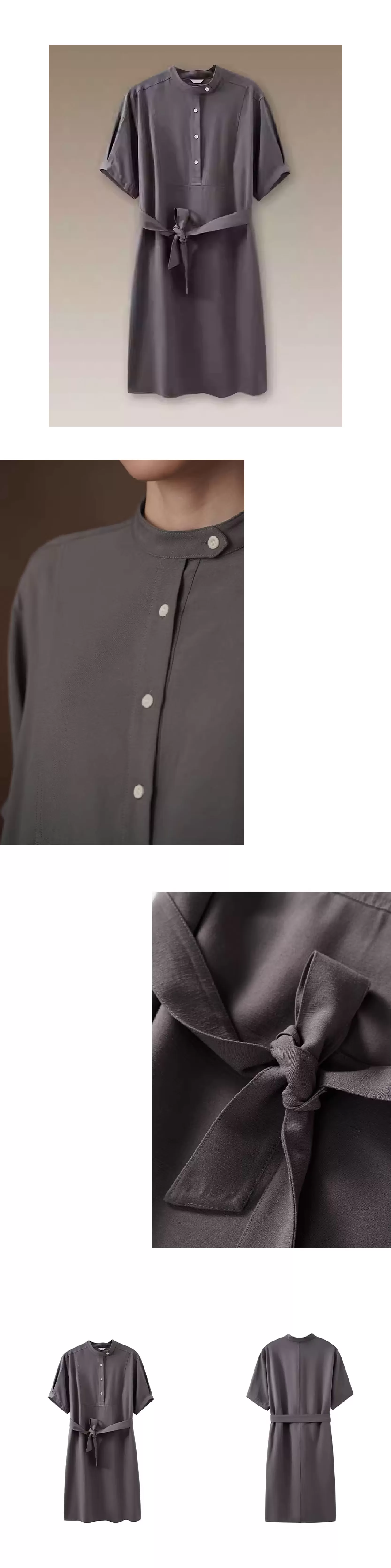 清冷烏木洋裝竹節肌理亞麻混紡半高領分割顯瘦裙子女,清冷烏木洋裝竹節肌理亞麻混紡半高領分割顯瘦裙子女,HBFS7020,清冷烏木洋裝竹節肌理亞麻混紡半高領分割顯瘦裙子女,半高領,亞麻混紡