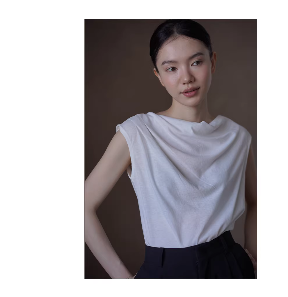 法式浪漫蕩領設計透氣薄款簡約氣質通勤無袖顯瘦上衣女,法式浪漫蕩領設計透氣薄款簡約氣質通勤無袖顯瘦上衣女,HBFS1061,法式浪漫蕩領設計透氣薄款簡約氣質通勤無袖顯瘦上衣女,蕩領設計,不規則造型