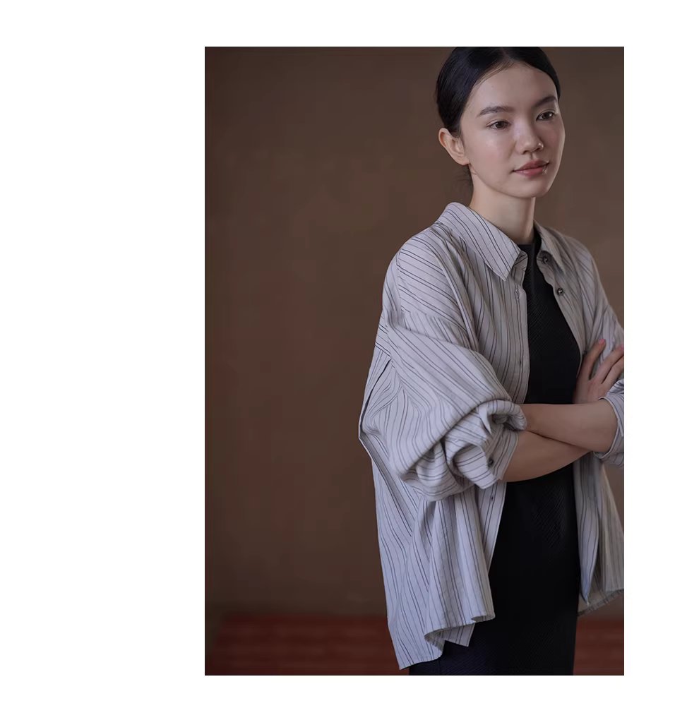 清冷淡人氛圍透氣品質色織條紋寬鬆垂感顯瘦長袖襯衫女,清冷淡人氛圍透氣品質色織條紋寬鬆垂感顯瘦長袖襯衫女,HBFS1064,清冷淡人氛圍透氣品質色織條紋寬鬆垂感顯瘦長袖襯衫女,挺版抗皺,寬鬆落肩