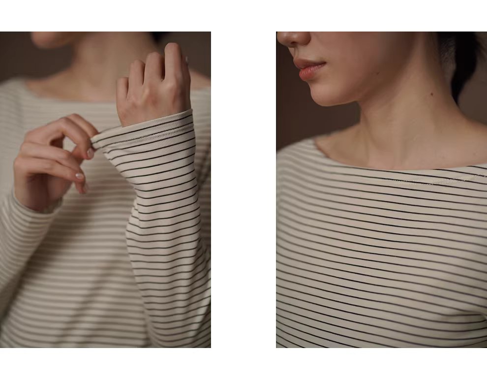 法式經典細條紋上衣氣質一字領正肩顯瘦長袖休閒百搭T恤,上衣,法式經典細條紋上衣氣質一字領正肩顯瘦長袖休閒百搭T恤,HBFS1065,法式經典細條紋上衣氣質一字領正肩顯瘦長袖休閒百搭T恤,彈性透氣