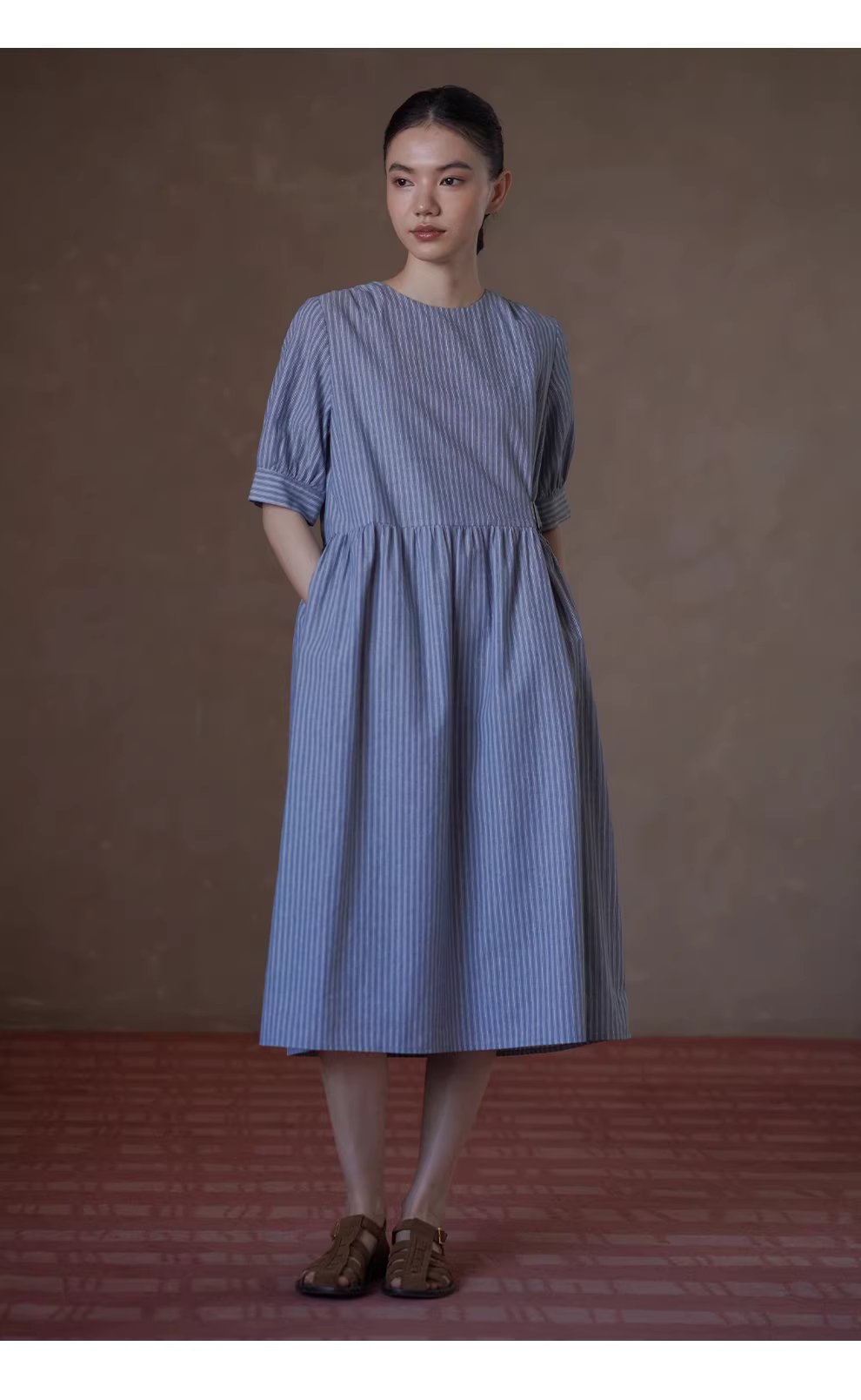 海上環遊記洋裝清新顯瘦豎條紋圓領短袖遮肉長裙,海上環遊記洋裝清新顯瘦豎條紋圓領短袖遮肉長裙,HBFS7023,海上環遊記洋裝清新顯瘦豎條紋圓領短袖遮肉長裙,純棉親膚,簡約慵懶