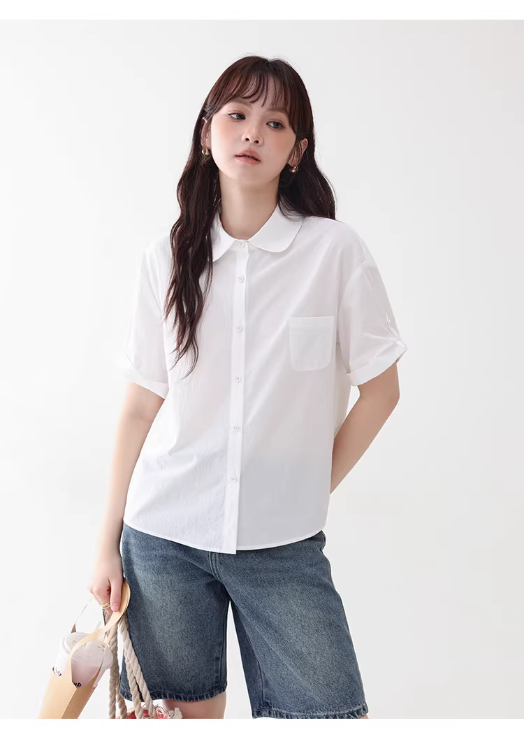 日系白色純棉短袖襯衫女夏季新款基本款寬鬆上衣,日系白色純棉短袖襯衫女夏季新款基本款寬鬆上衣,HBFS1084,日系白色純棉短袖襯衫女夏季新款基本款寬鬆上衣,日系清新,全棉面料