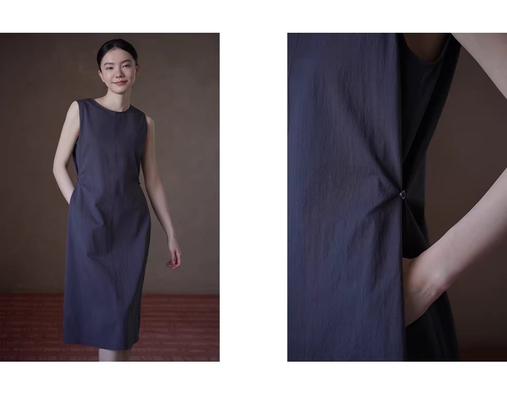 霧面霧面中線分割可調式收腰寬鬆直筒圓領無袖洋裝女,霧面霧面中線分割可調式收腰寬鬆直筒圓領無袖洋裝女,HBFS7034,霧面霧面中線分割可調式收腰寬鬆直筒圓領無袖洋裝女,耐磨抗皺,調節腰圍