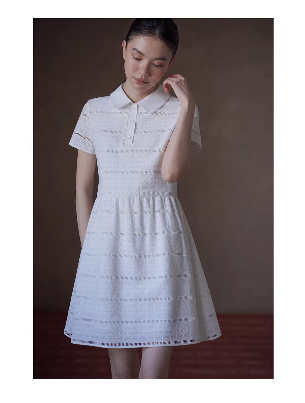 午後遊園洋裝立體鏤空提花刺繡高腰短版Polo領裙子女,午後遊園洋裝立體鏤空提花刺繡高腰短版Polo領裙子女,HBFS7036,午後遊園洋裝立體鏤空提花刺繡高腰短版Polo領裙子女,純棉親膚,鏤空緹花