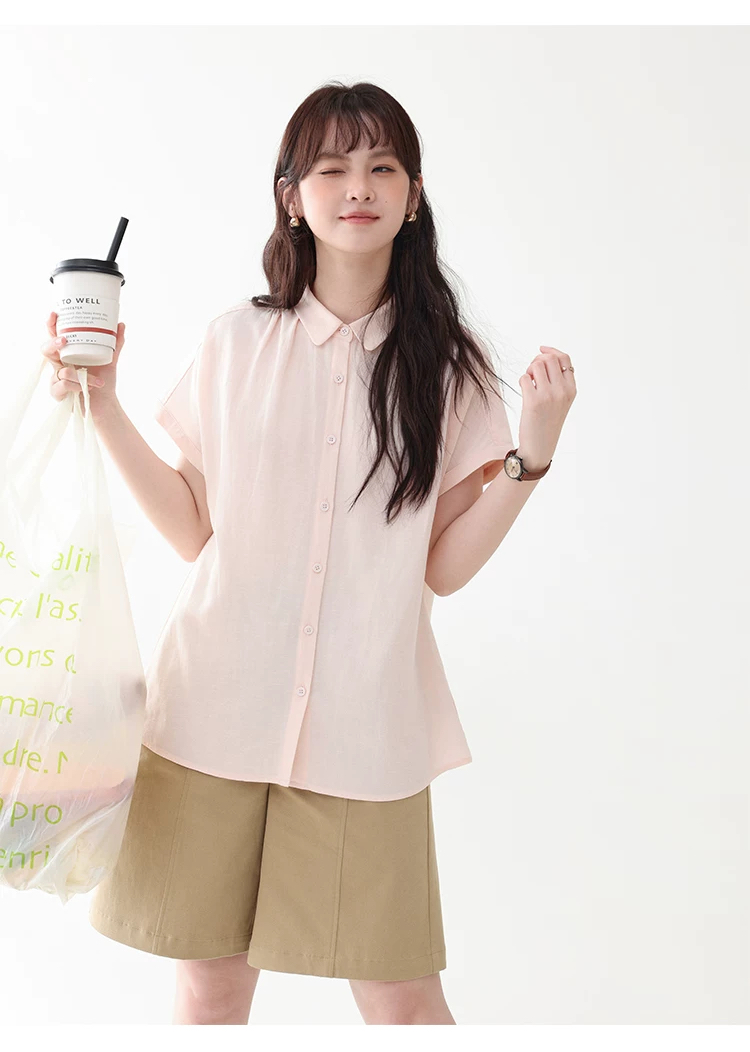 甜美純色小翻領短袖襯衫女夏新款寬鬆單排扣上衣,襯衫,韓系女裝,甜美純色小翻領短袖襯衫女夏新款寬鬆單排扣上衣,HBFS1100,甜美純色小翻領短袖襯衫女夏新款寬鬆單排扣上衣