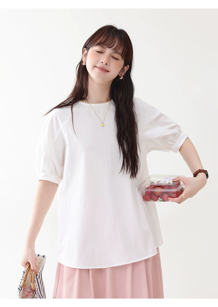 花邊領後排扣純棉襯衫女夏季新款設計感短袖上衣,花邊領後排扣純棉襯衫女夏季新款設計感短袖上衣,HBFS1107,花邊領後排扣純棉襯衫女夏季新款設計感短袖上衣,後背排扣,全棉面料