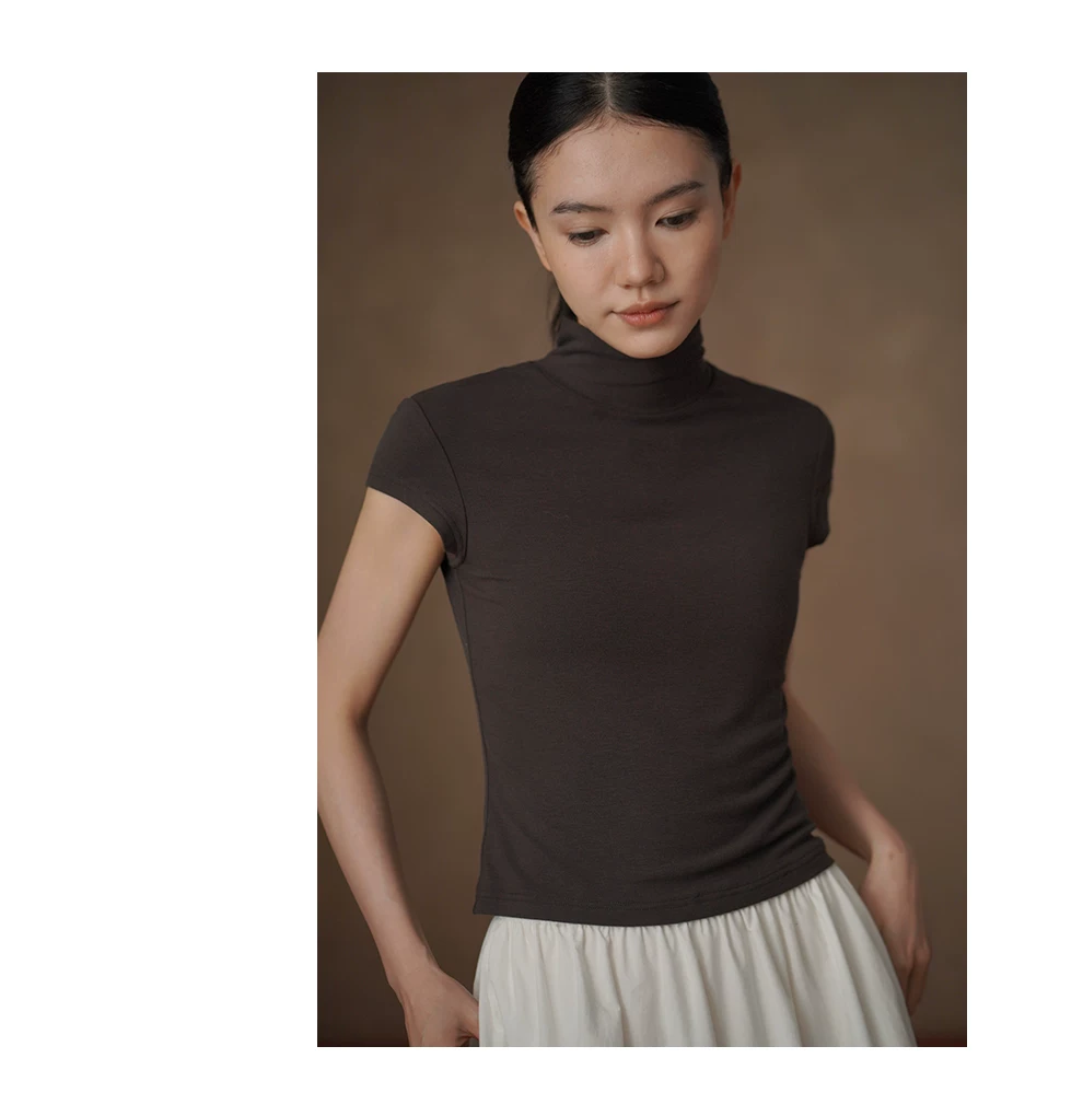 氣質加倍後領紐扣半高領合身顯瘦短袖彈性T恤通勤上衣女,氣質加倍後領紐扣半高領合身顯瘦短袖彈性T恤通勤上衣女,HBFS1110,氣質加倍後領紐扣半高領合身顯瘦短袖彈性T恤通勤上衣女,高領氣質,修身短袖