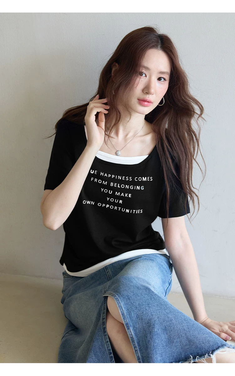 愛薔薇大尺碼胖mm假兩件短袖T恤夏裝女新款上衣,愛薔薇大尺碼胖mm假兩件短袖T恤夏裝女新款上衣,HBFS1158,愛薔薇大尺碼胖mm假兩件短袖T恤夏裝女新款上衣,中大尺碼,假兩件式