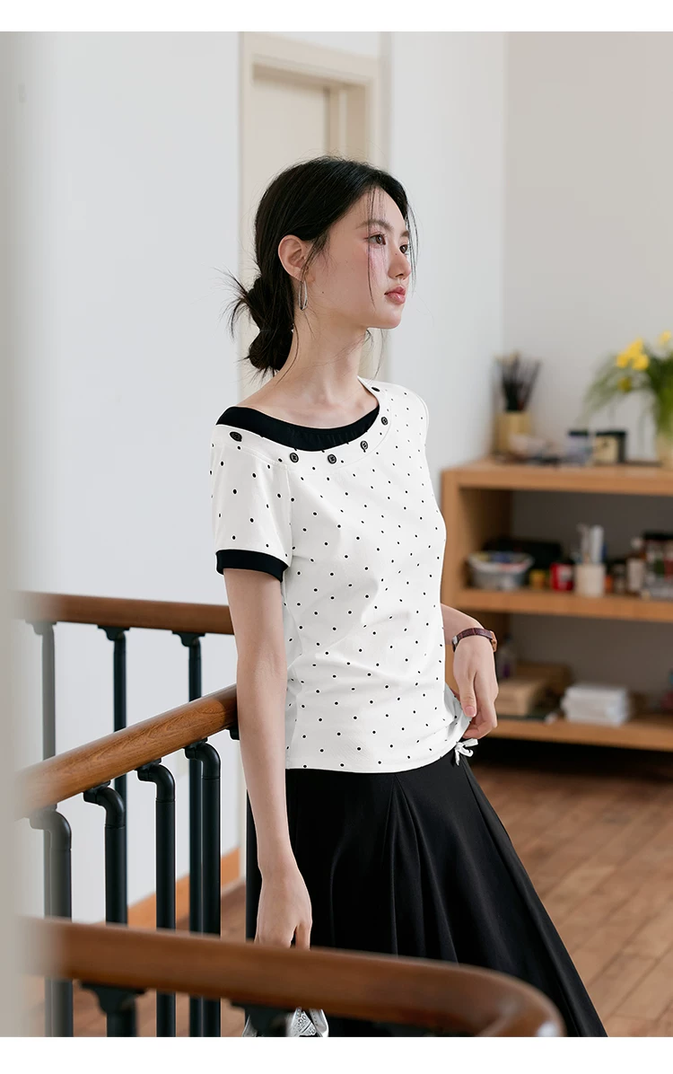大尺碼胖mm假兩件短袖T恤女2026新款夏季白色斜領波點上衣女,大尺碼胖mm假兩件短袖T恤女2026新款夏季白色斜領波點上衣女,HBFS1178,大尺碼胖mm假兩件短袖T恤女2026新款夏季白色斜領波點上衣女,假兩件式,波點造型