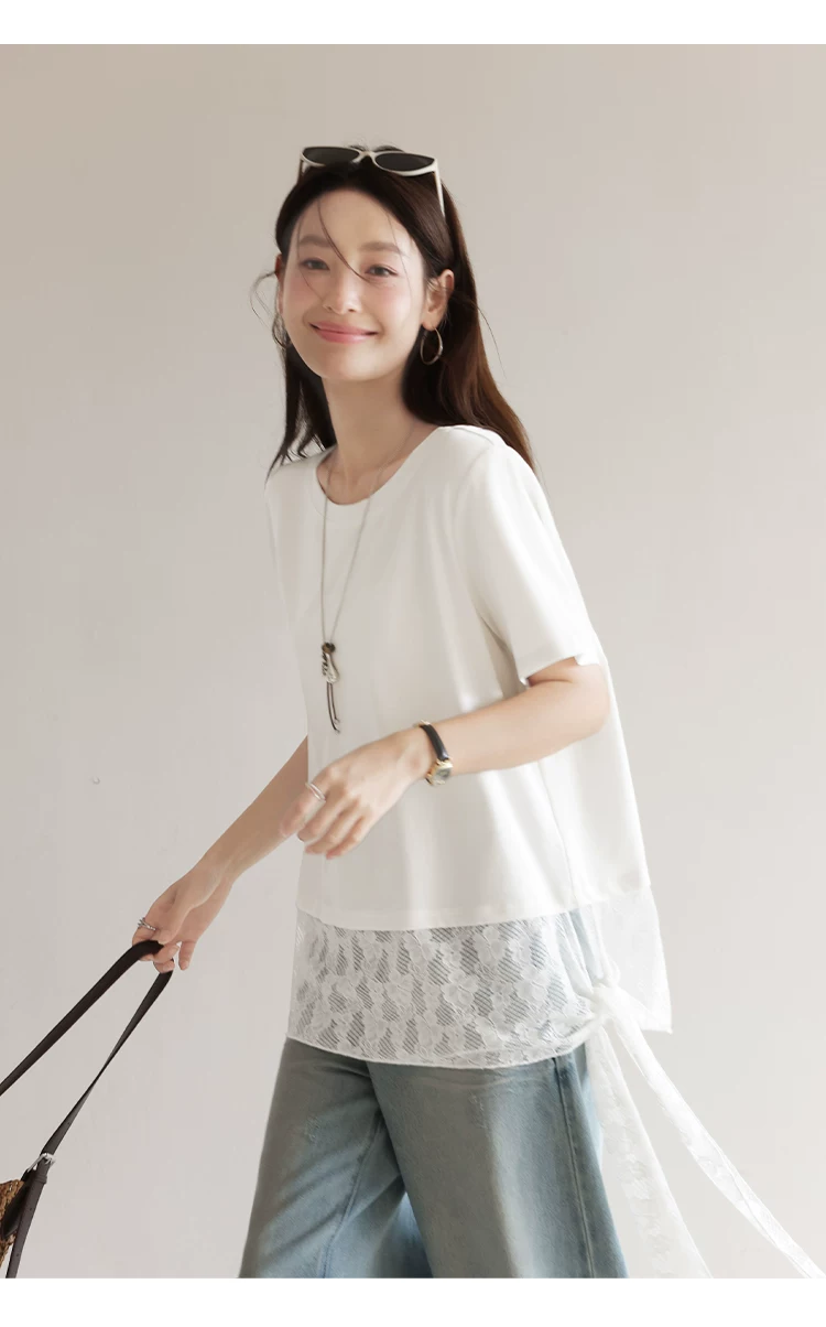 大尺碼胖mm寬鬆白色短袖T恤女2026新款夏季蕾絲拼接綁帶上衣,大尺碼胖mm寬鬆白色短袖T恤女2026新款夏季蕾絲拼接綁帶上衣,HBFS1247,大尺碼胖mm寬鬆白色短袖T恤女2026新款夏季蕾絲拼接綁帶上衣,中大尺碼,蕾絲拼接