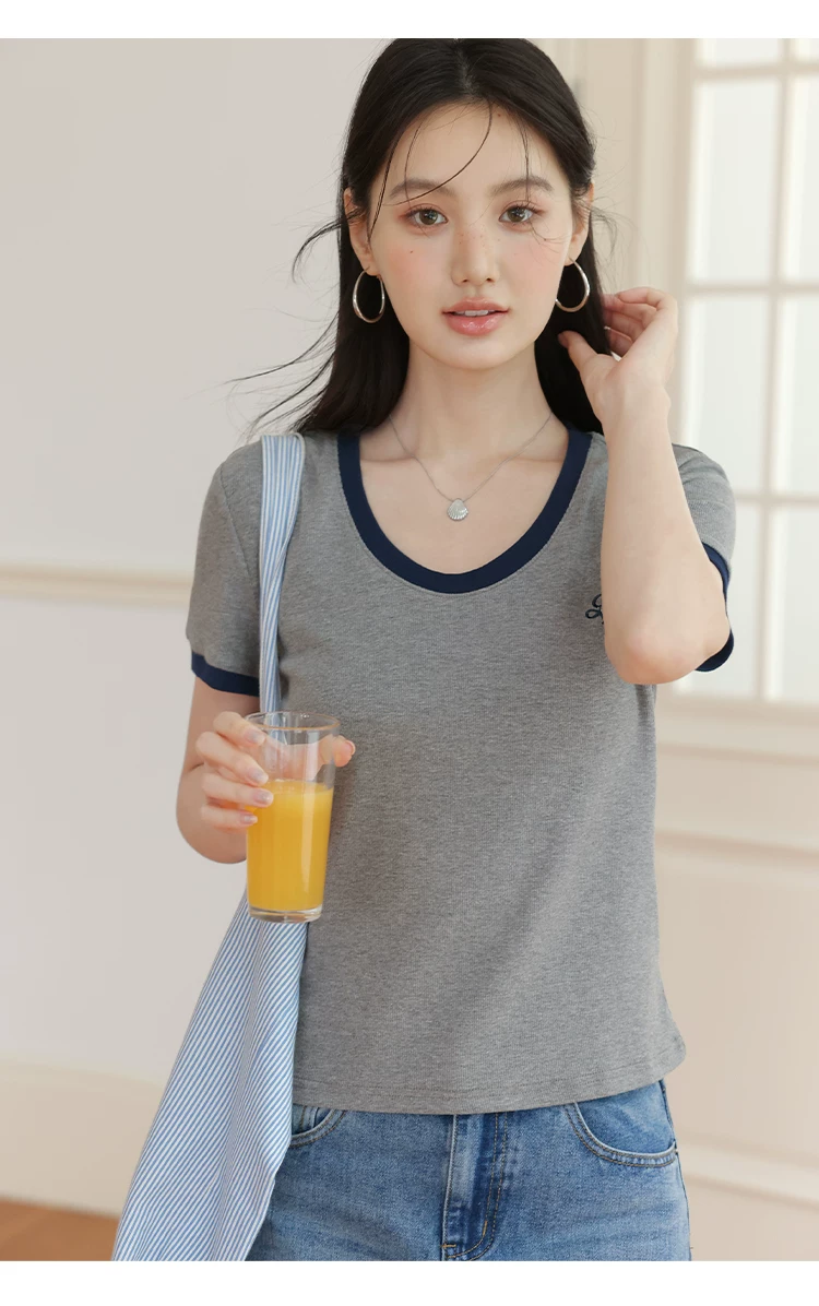 大尺碼胖mm巨遮肚夏裝正肩短袖T恤女2026新款寬鬆灰色上衣女,大尺碼胖mm巨遮肚夏裝正肩短袖T恤女2026新款寬鬆灰色上衣女,HBFS1302,大尺碼胖mm巨遮肚夏裝正肩短袖T恤女2026新款寬鬆灰色上衣女,中大尺碼,撞色拼接