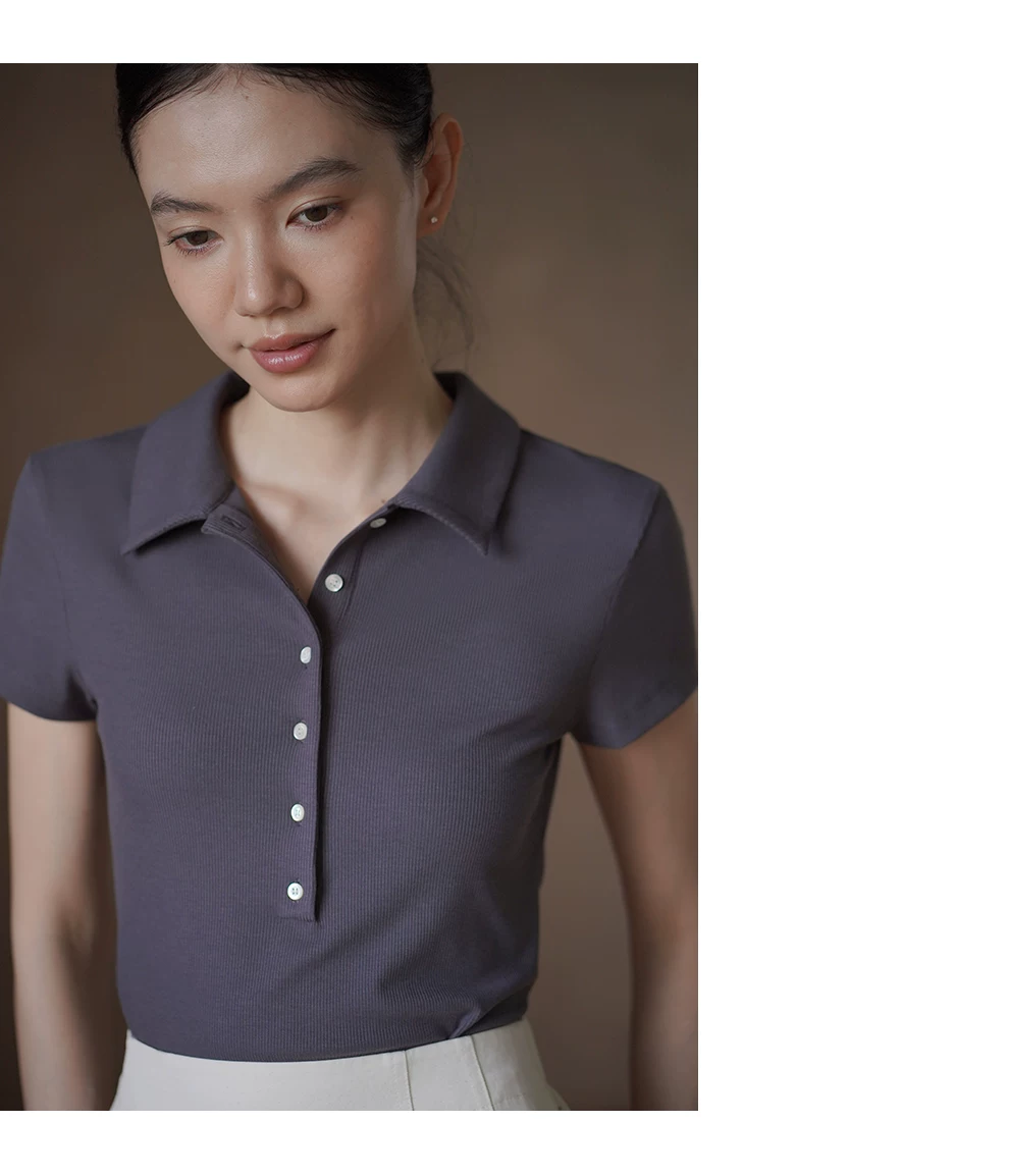 高支親膚彈性Polo領上衣合身顯瘦正肩短袖半開門襟T恤女,高支親膚彈性Polo領上衣合身顯瘦正肩短袖半開門襟T恤女,HBFS1378,高支親膚彈性Polo領上衣合身顯瘦正肩短袖半開門襟T恤女,開襟排釦,彈性親膚