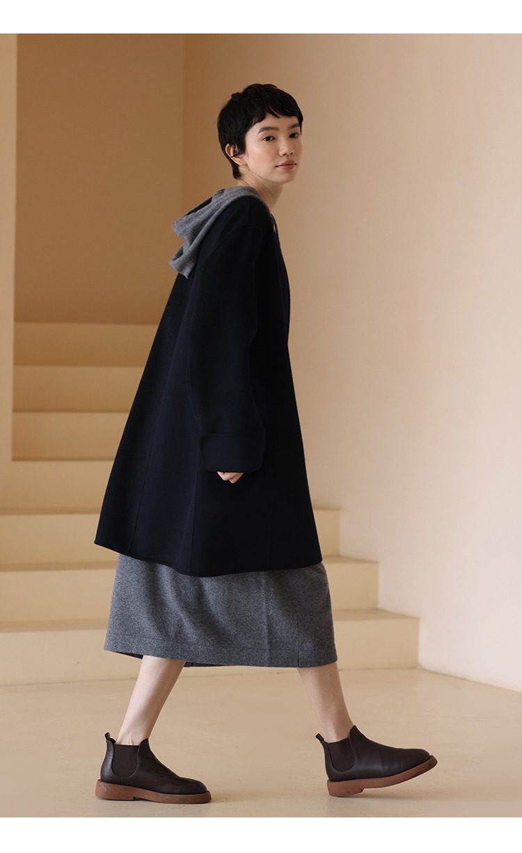 進口超細100%美利奴羊毛連帽寬鬆針織連身裙洋裝