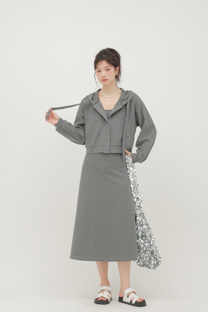灰色吊帶洋裝女衛衣外套兩件套裝春裝新品裙子連身裙