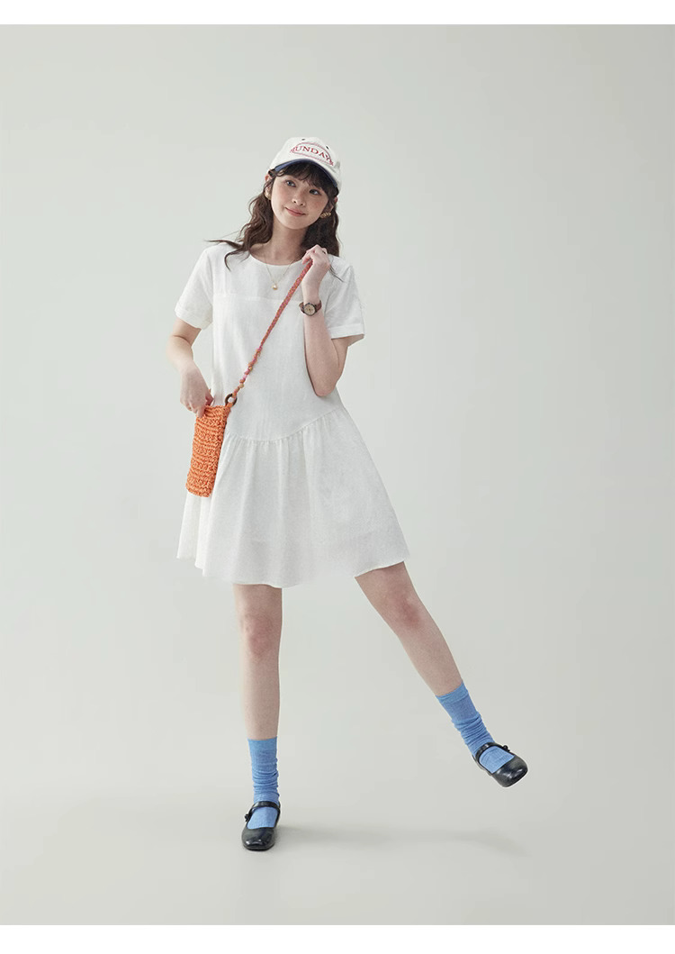 法式白色寬鬆短袖連身裙女25夏季新款小個子短裙