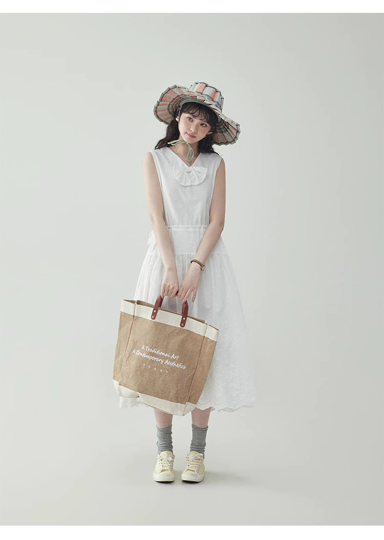 白色兩面穿無袖純棉洋裝女夏季新款提花背心裙