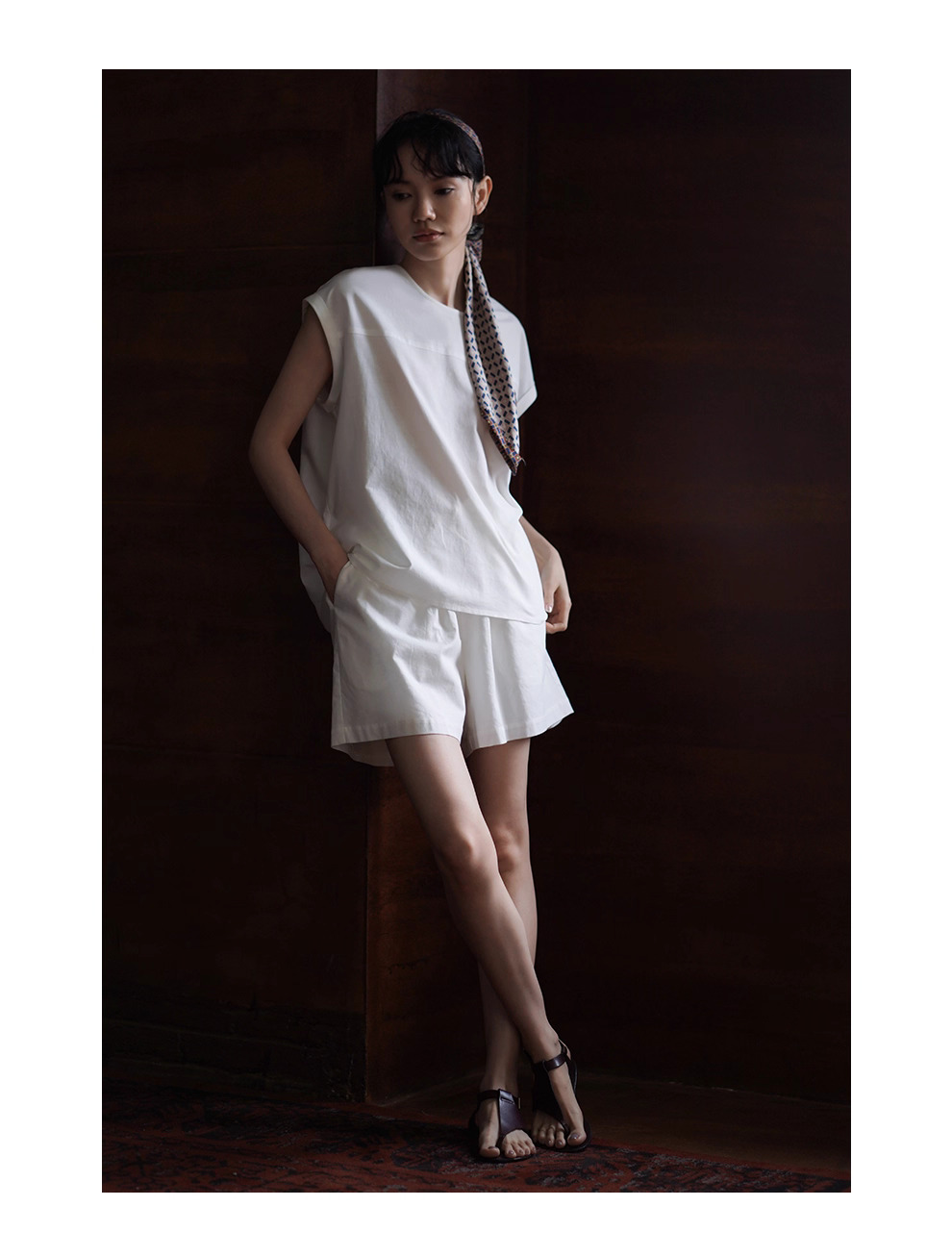 月光沙灘亞麻棉混紡度假透氣涼爽寬鬆上衣短褲兩件套裝