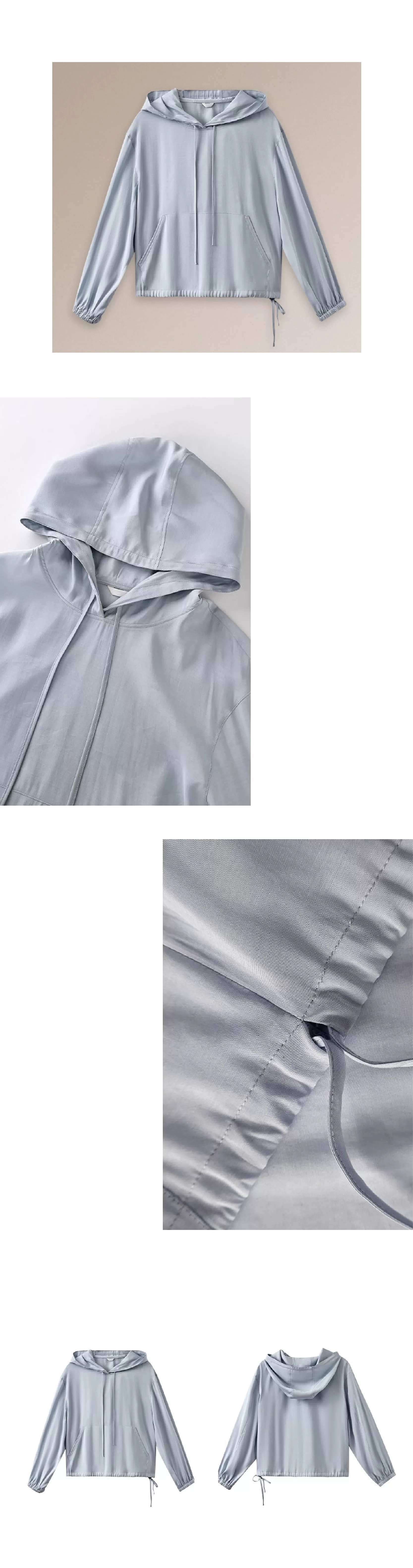 潤石晶藍清涼透氣連帽寬鬆顯瘦長袖休閒襯衫薄上衣女