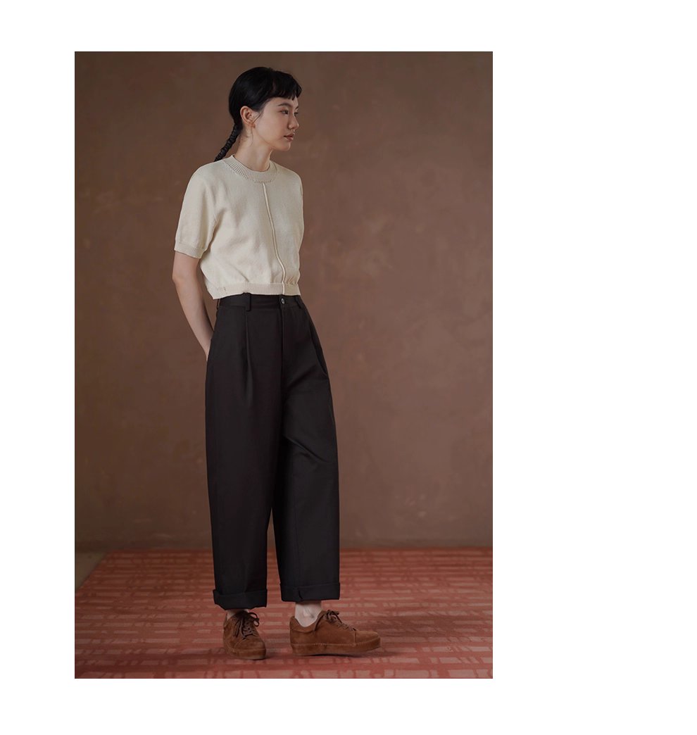 深幽雪松咖長褲寬鬆遮肉高腰顯瘦不挑人挺括100棉闊腿褲