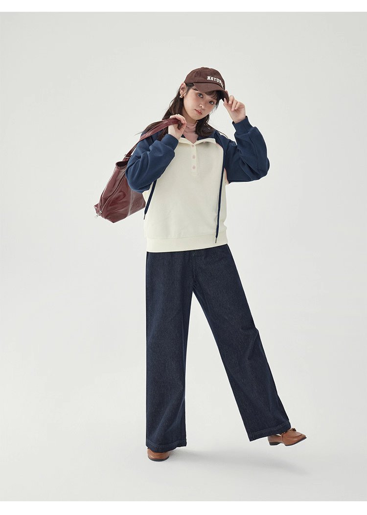 撞色插肩長袖連帽衛衣T恤女25秋季新款減齡上衣