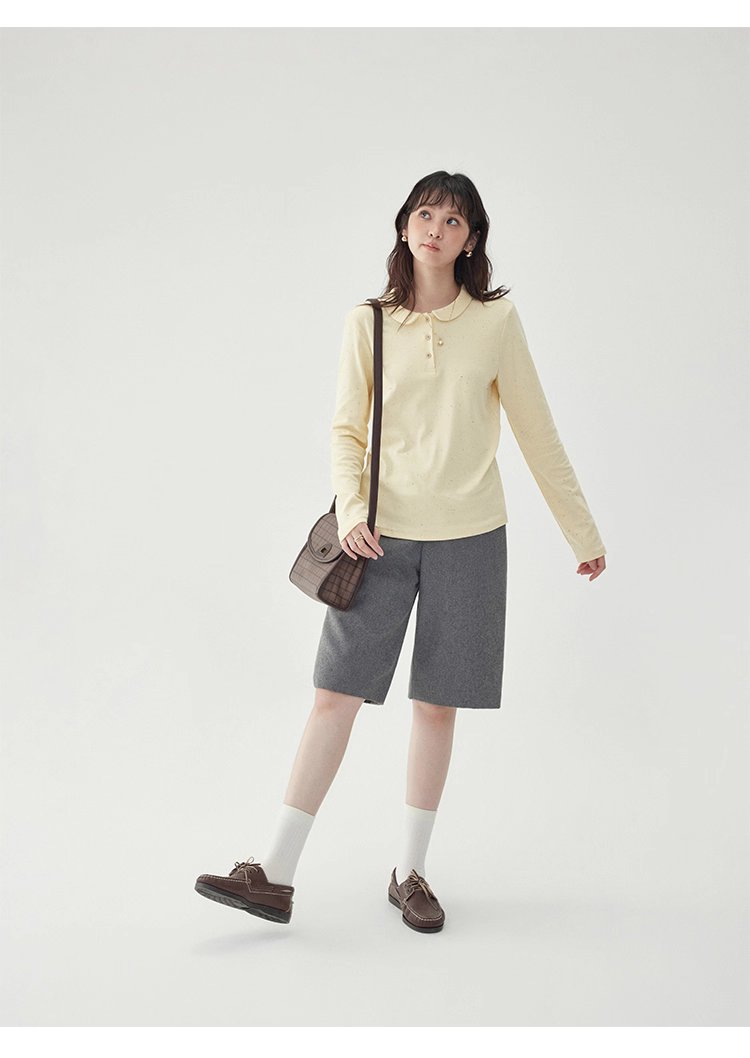 彩點小翻領長袖T恤女秋季新款時尚百搭上衣