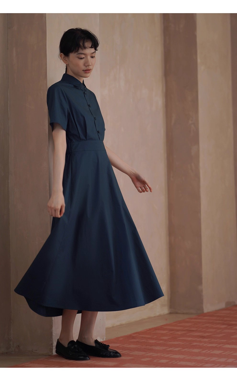 完美日常簡約通勤收腰大裙擺顯瘦遮肉梨形襯衫洋裝女