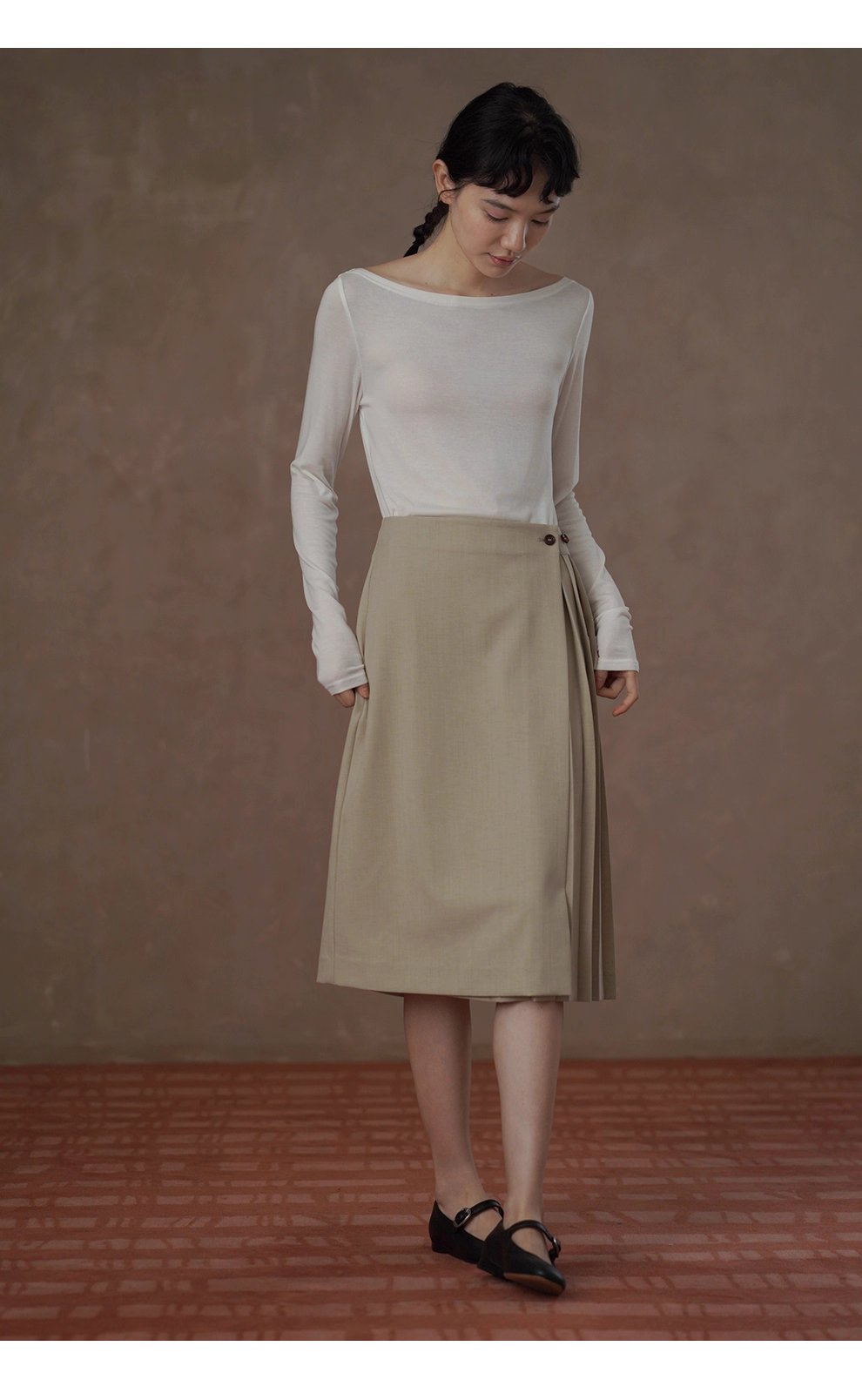 法式通勤一片圍裹式寬鬆直筒高腰不對稱壓褶顯瘦半身裙
