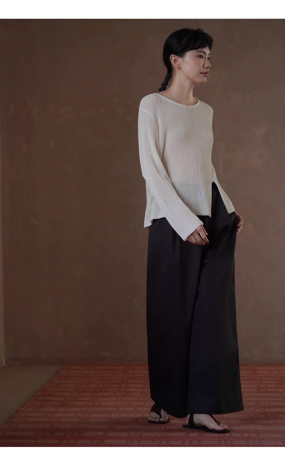 晴空白塔針織鏤空編織肌理感寬鬆顯瘦開叉長袖通勤罩衫