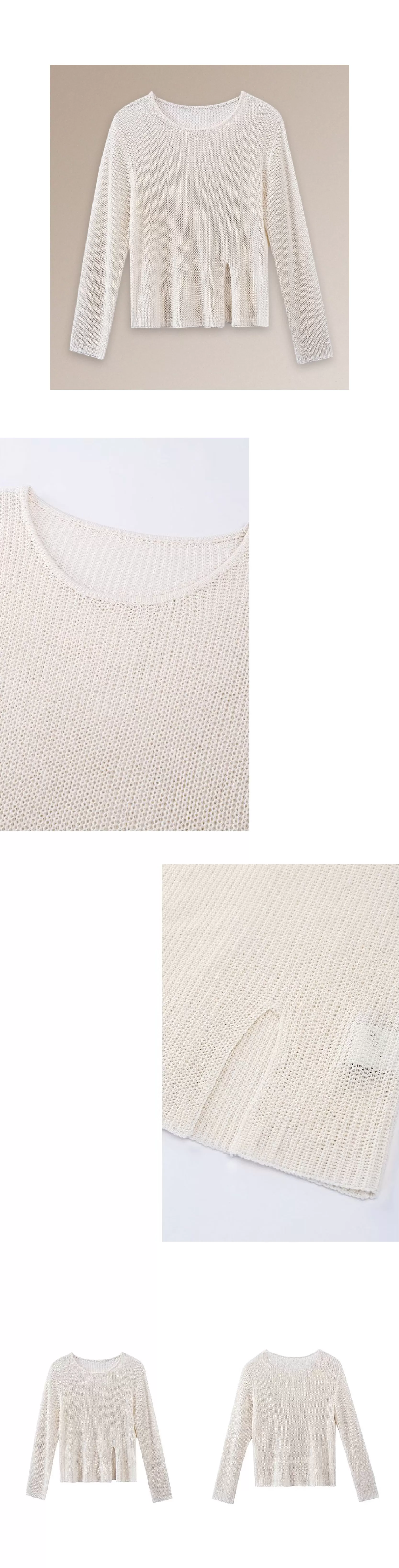 晴空白塔針織鏤空編織肌理感寬鬆顯瘦開叉長袖通勤罩衫