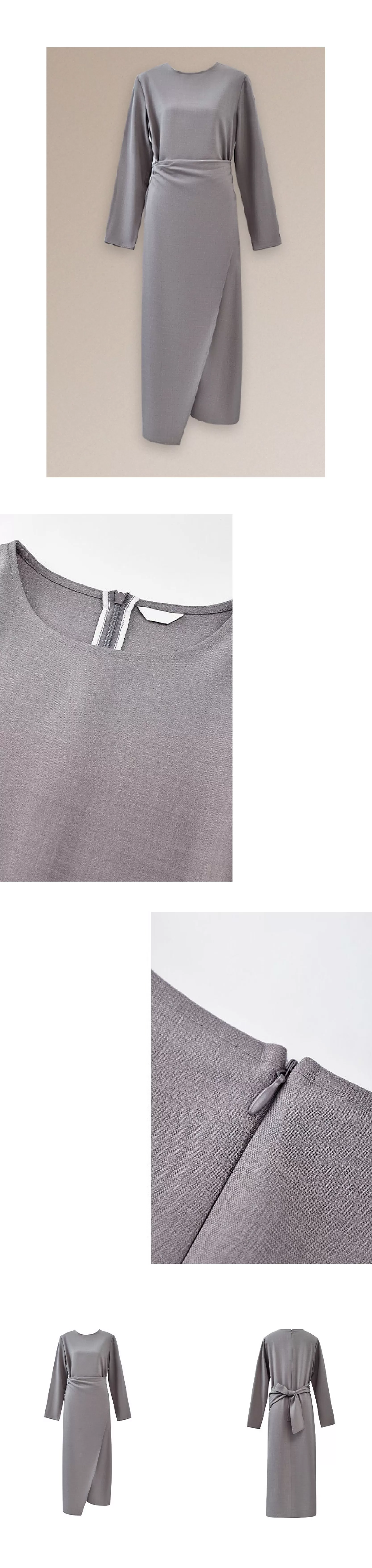 優雅認證高品質TR料簡約圍裹式綁帶收腰長顯瘦洋裝