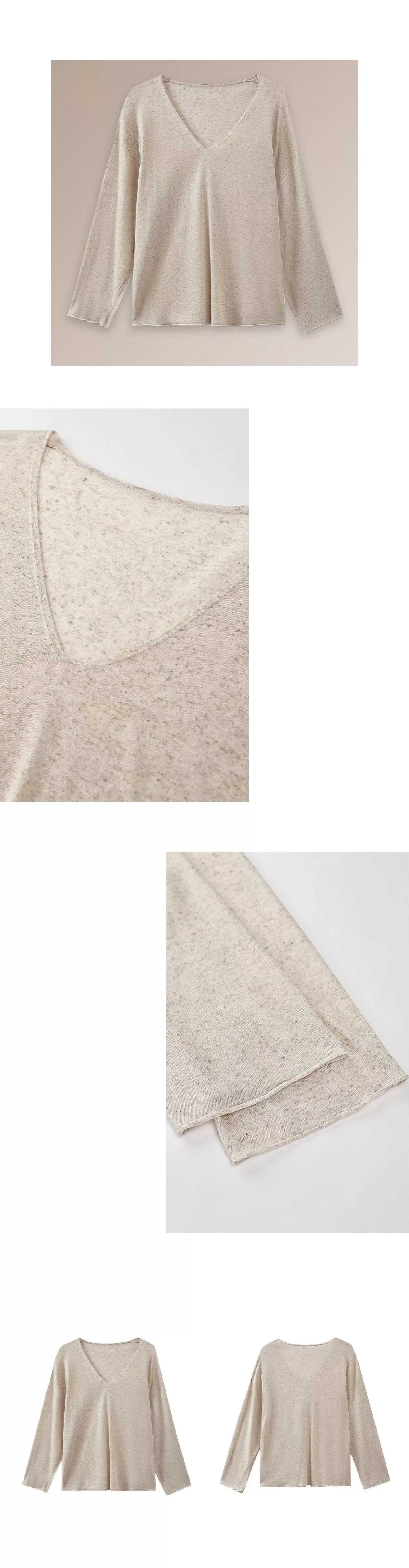 紙片人V領慵懶罩衫清爽天絲亞麻紗線寬鬆顯瘦長袖上衣女