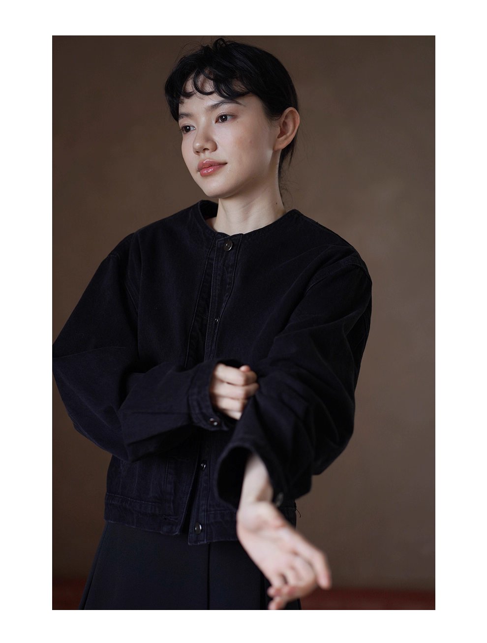 龐克牛仔做舊復古水洗寬鬆輪廓短款圓領顯瘦小個子外套