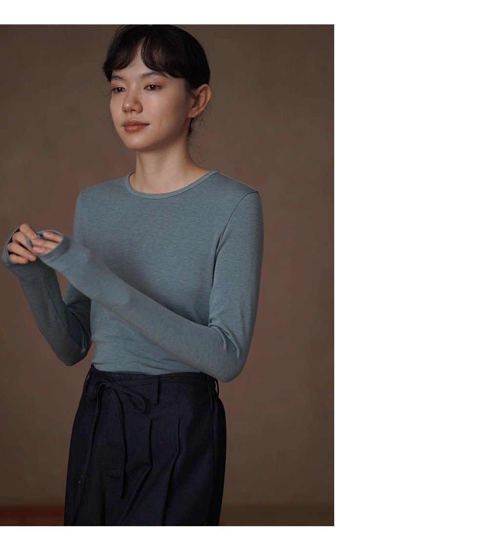 貼身保護舒適彈性軟糯親膚綿羊毛萊賽爾長袖圓領合身T恤
