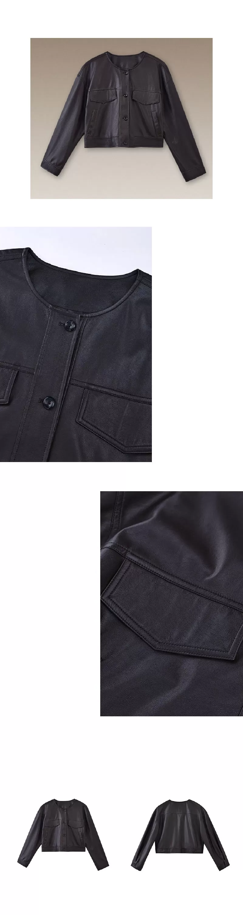 復古回潮細膩軟糯圓領廓形寬鬆顯瘦短款小個子皮衣夾克