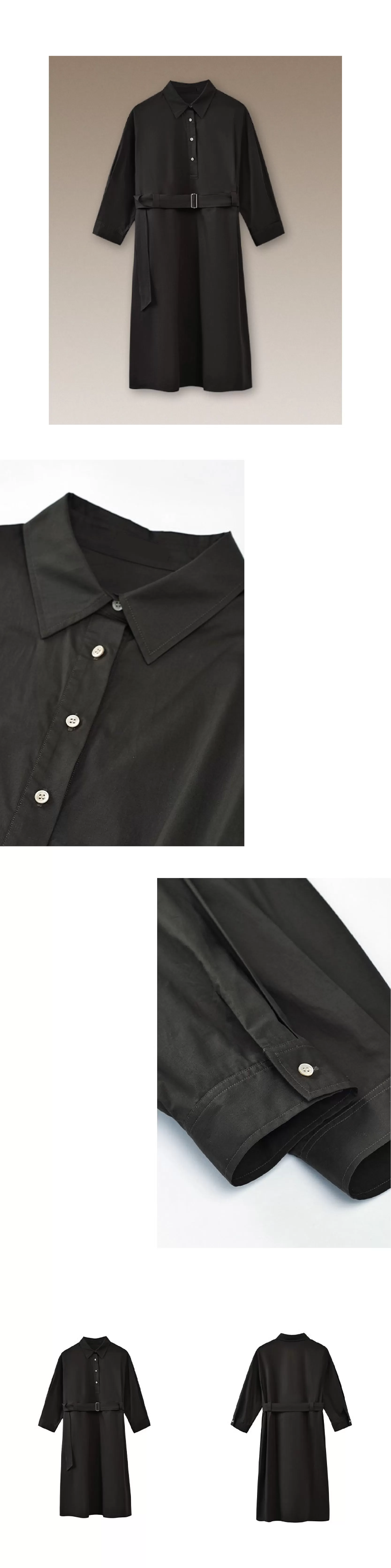 都會松柏水洗柔軟100棉隨性通勤寬鬆顯瘦腰帶襯衫洋裝