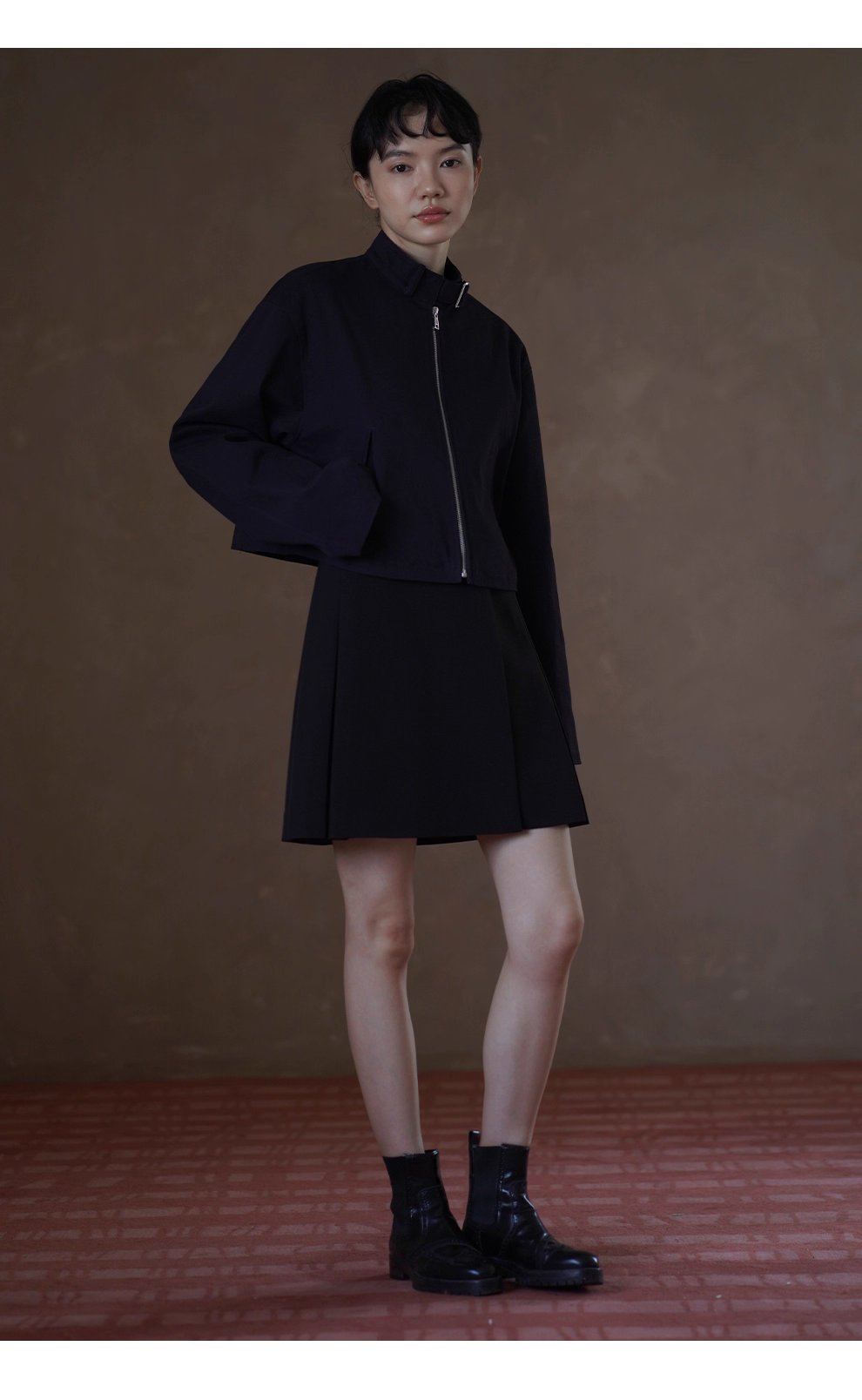 簡約騎士夾克立領日字袢小個子短款寬鬆落肩顯瘦外套女