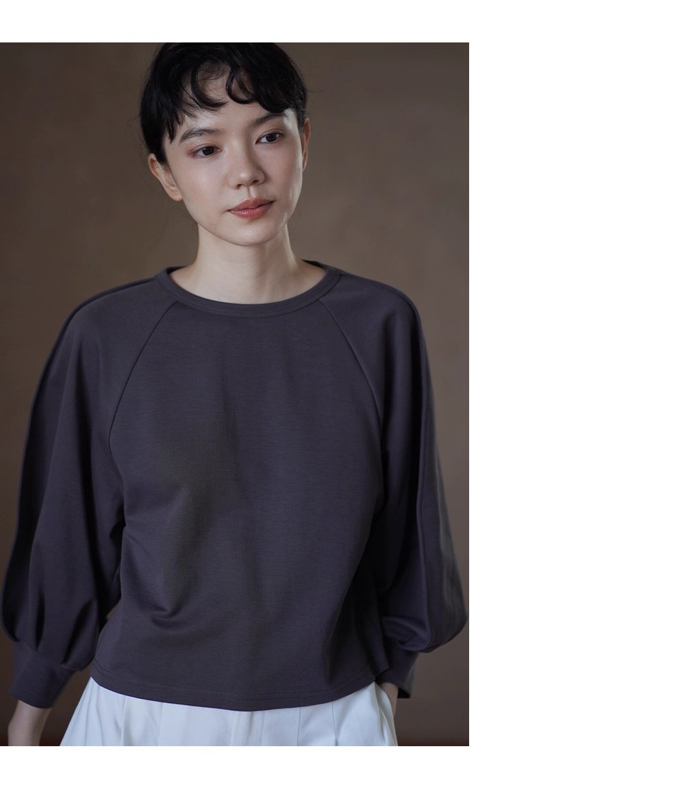 顯瘦遮肉輪廓立體燈籠剪裁插肩袖圓領上衣寬鬆休閒T恤女