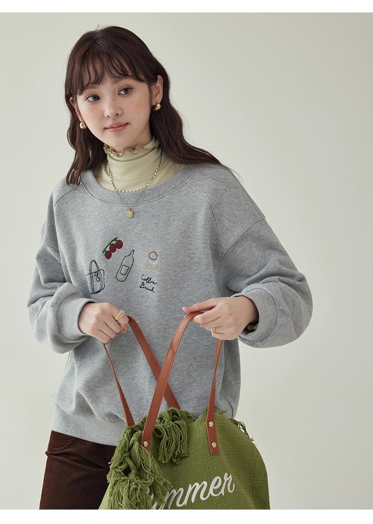 減齡刺繡圓領純棉衛衣女25秋季新款寬鬆長袖上衣