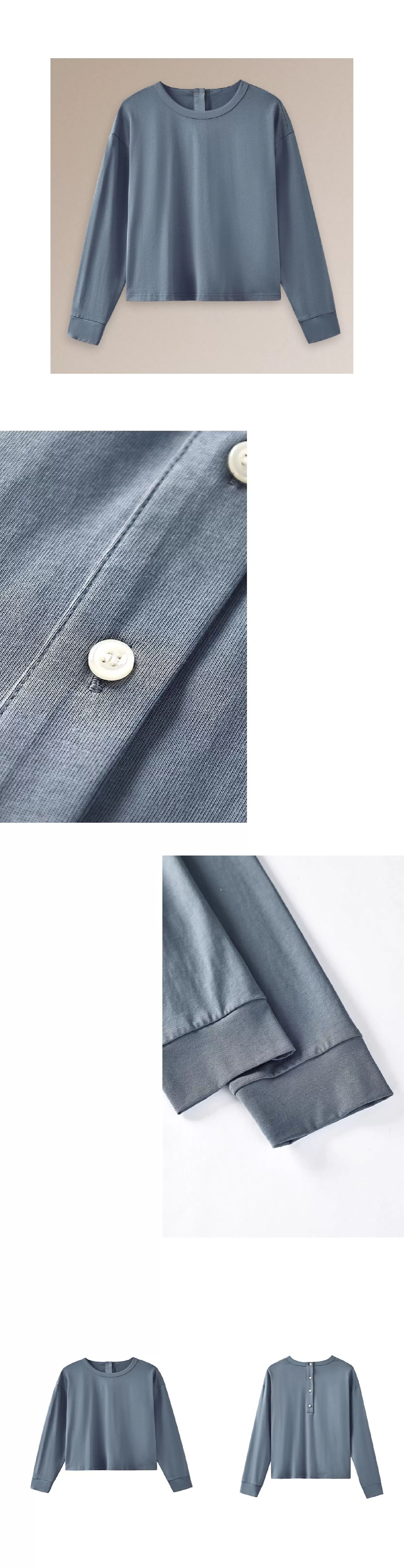 挺闊水洗100棉擦絨手感寬鬆後領口紐扣顯瘦百搭長袖上衣