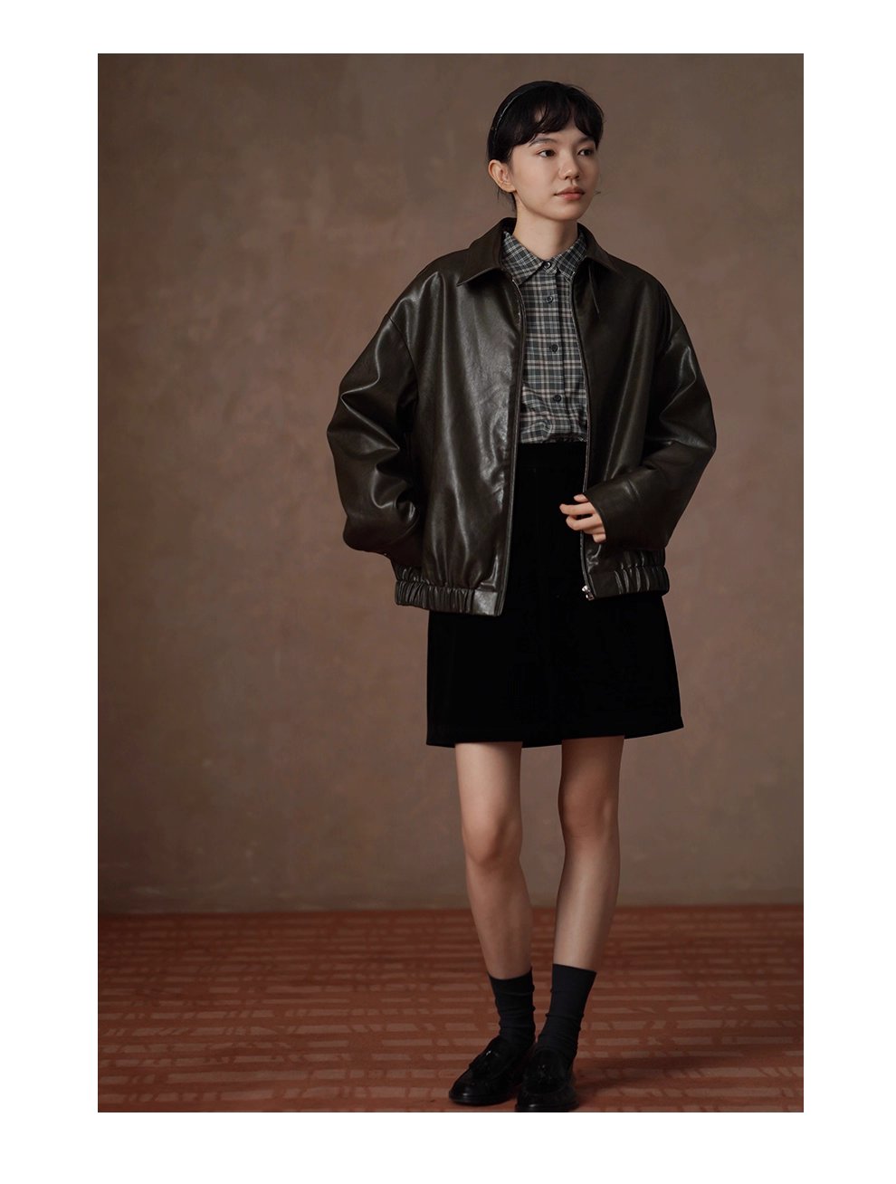 馬德拉斯復古格紋襯衫落肩寬鬆英倫疊穿學院翻領上衣女