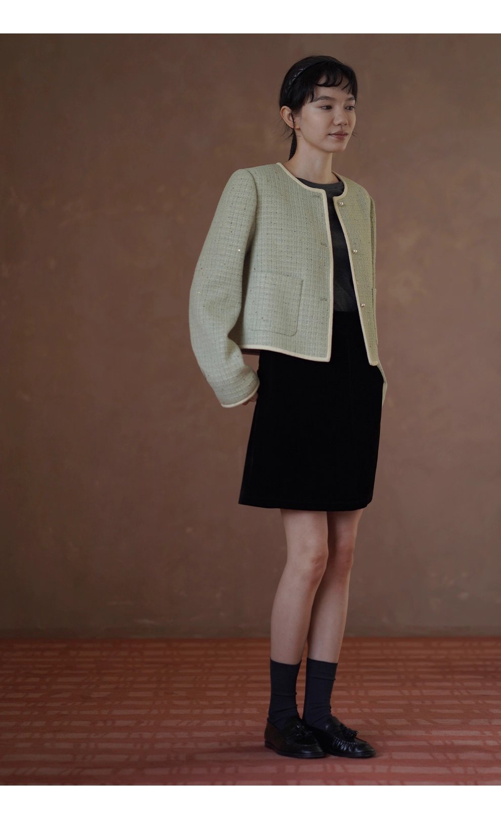 茉莉花紗編織小香羊毛混紡肌理感通勤顯瘦短版西裝外套