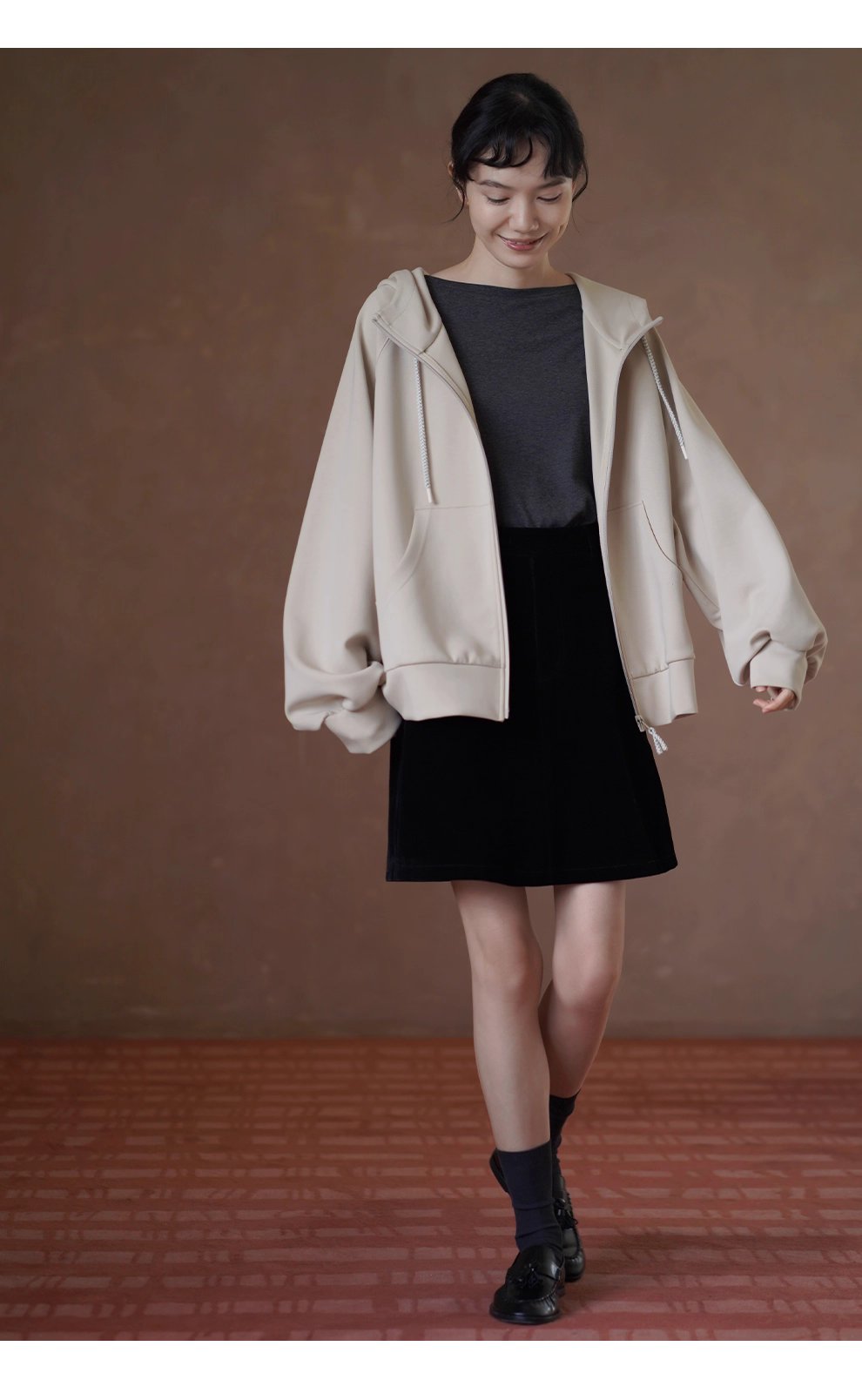 細節控柔軟起司衛衣休閒寬鬆暗格肌理棉感顯瘦連帽外套