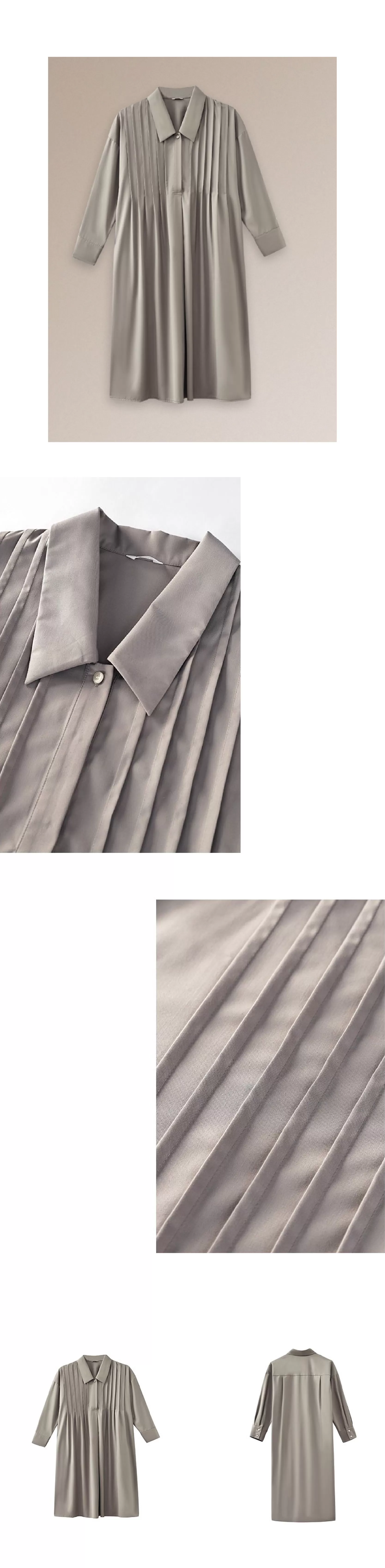 精準定壓塔克線門襟長翻領寬鬆H型顯瘦搭通勤襯衫洋裝