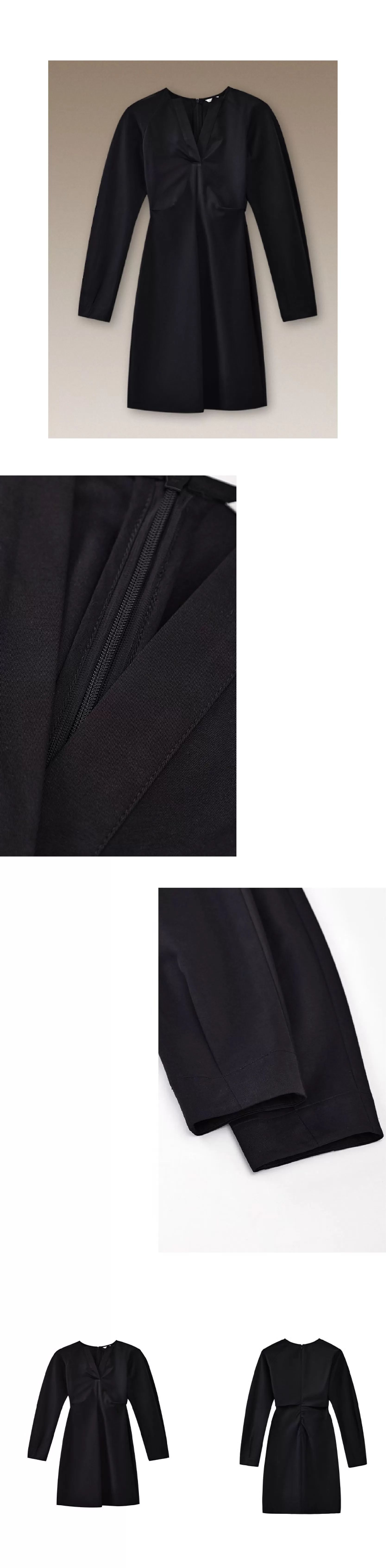 極簡廓形收腰剪裁寬鬆羊腿袖通勤短款顯瘦小個子洋裝