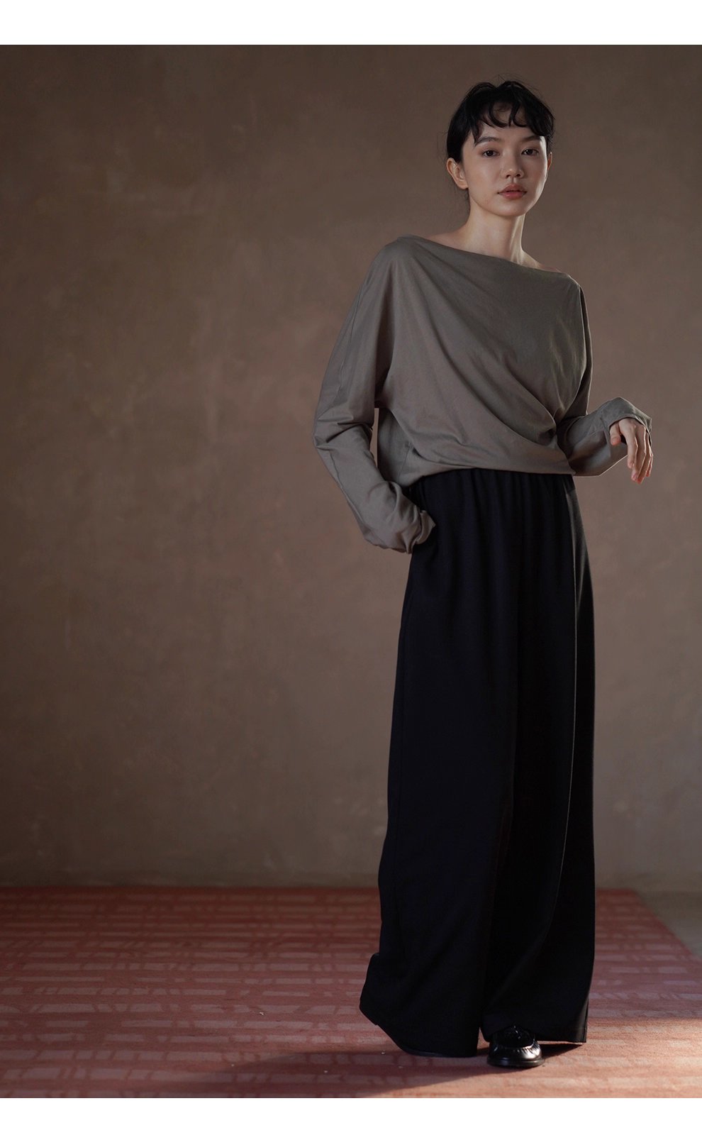 鬆弛法式100棉親膚透氣氣質蕩領寬鬆通勤顯瘦長袖上衣女