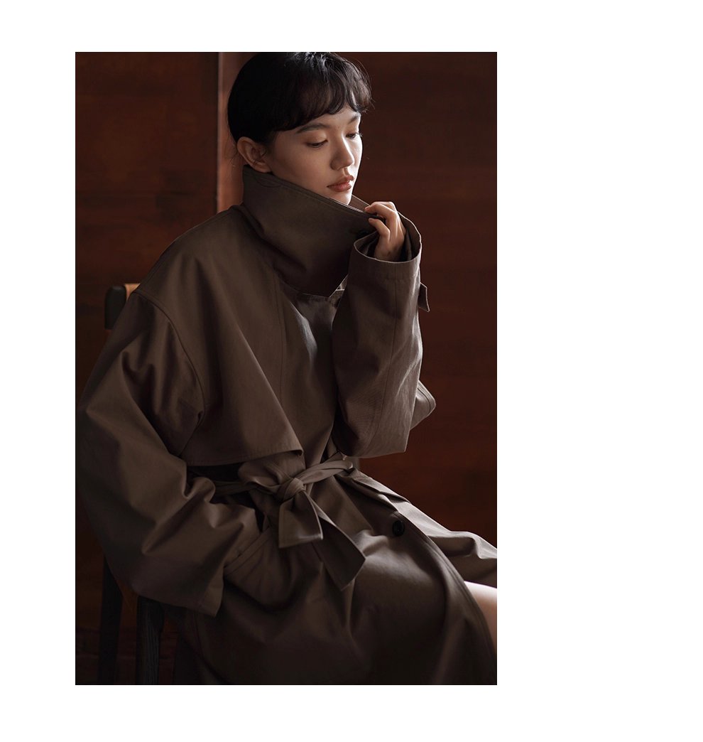 利落入秋100棉挺括寬鬆簡約氣場長款顯瘦通勤風衣外套女