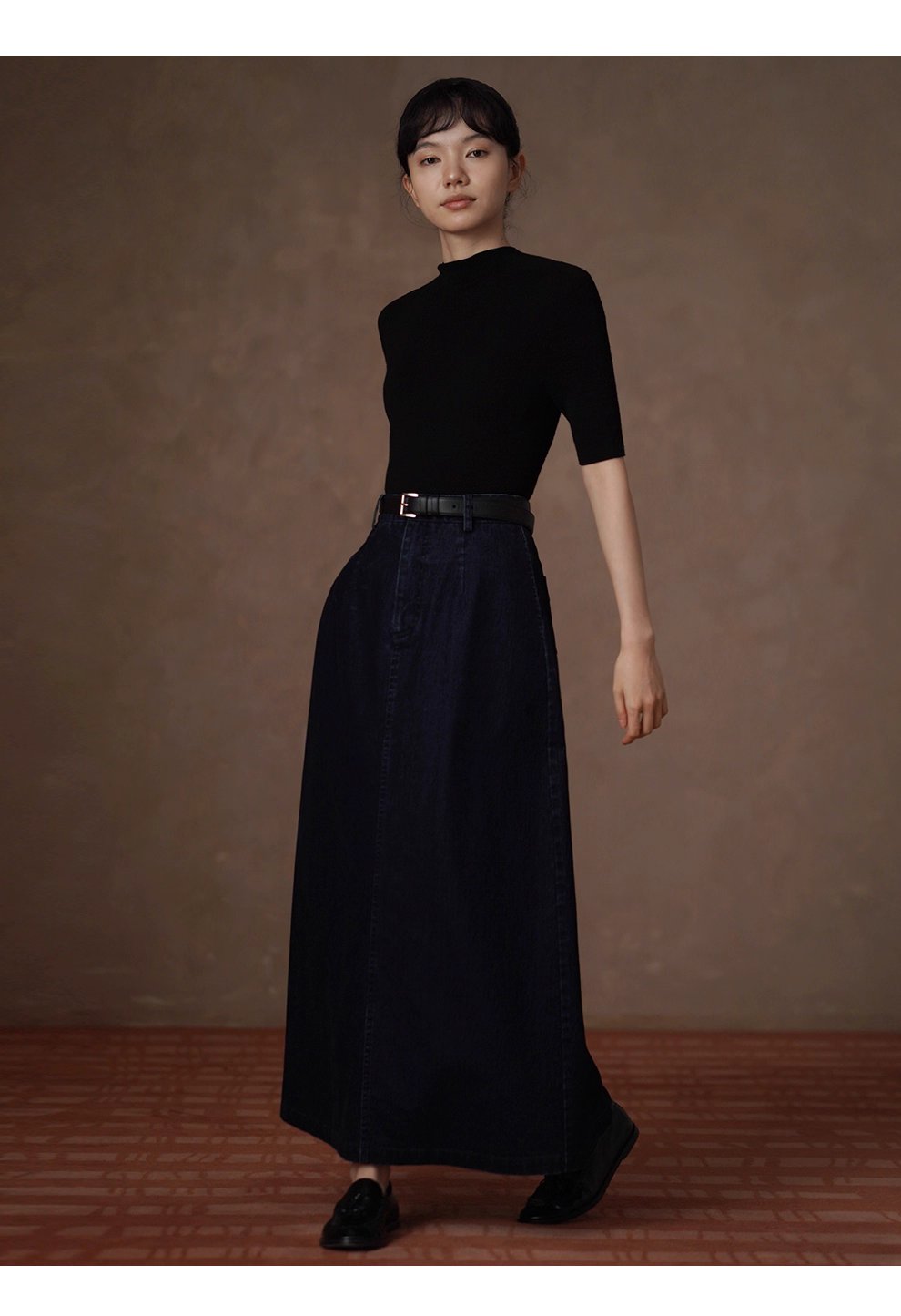 復古時髦做舊磨毛牛仔長款半身裙高腰微A寬鬆顯瘦裙子