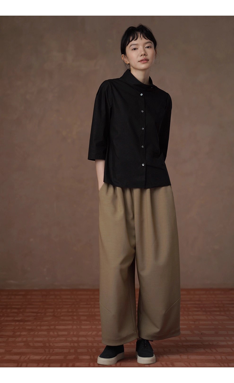 秋日慵懶氛圍鬆緊高腰不挑人顯瘦通勤寬鬆直筒遮肉長褲